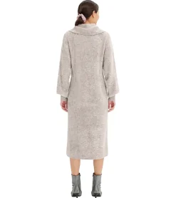 Große Größen|Kleider*O46bpx weiches Damen Midi-Kleid mit weitem Rollkragen Langarm-Kleid 935820 Grau