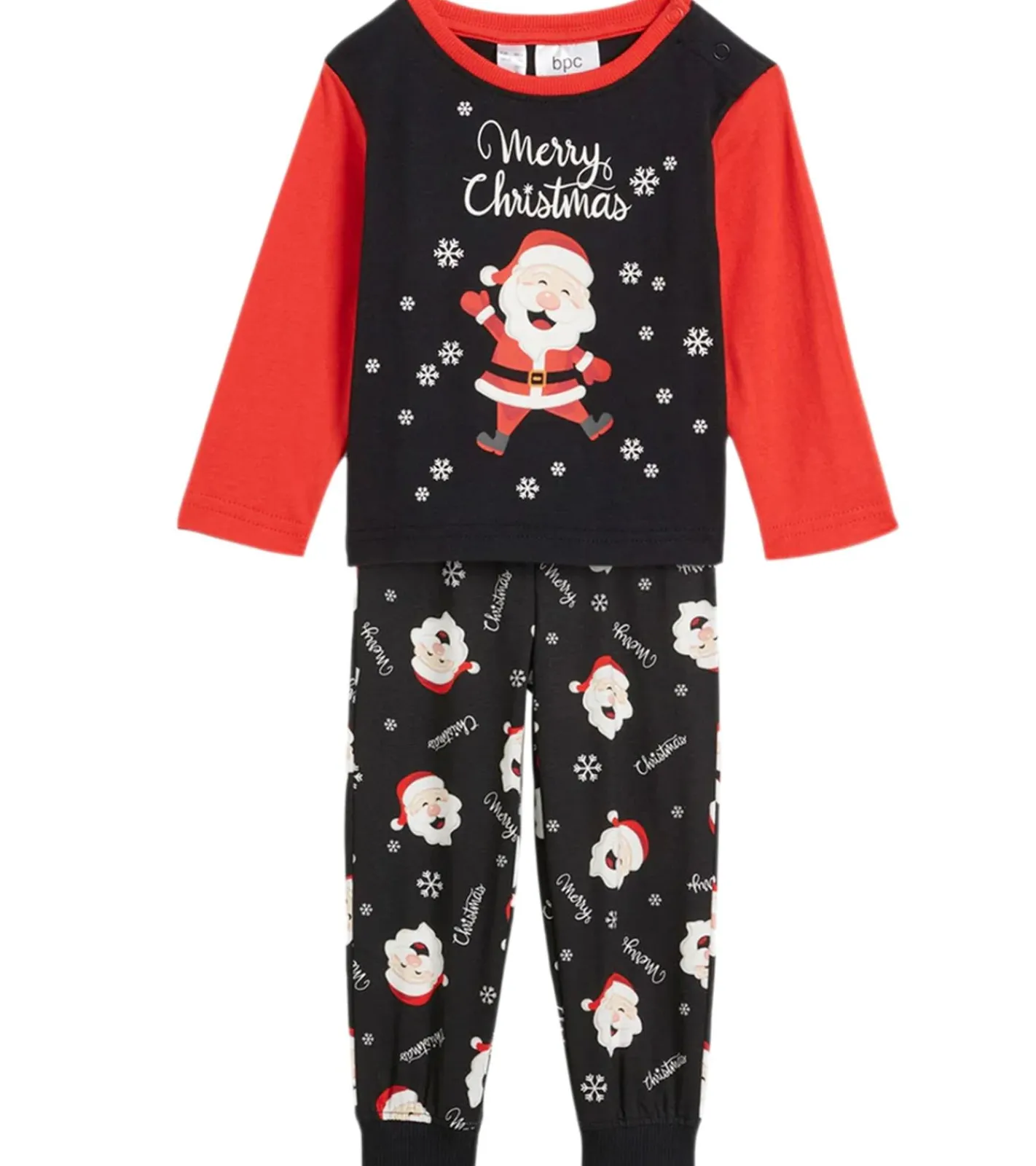 Pullover & Sweater|Jeans & Hosen*O46bpx weiches Kinder Pyjama-Set für Jungen und Mädchen Rundhals-Pullover mit Weihnachtsmann Motiv Baumwoll-Jogger mit Schneeflocken Motiv Schlafanzug 929560 Schwarz/Rot/Weiß