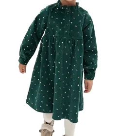 Kleider & Röcke*O46bpx winterliches Kinder Mini-Kleid für Mädchen Cord-Kleid mit Knopfleiste und kleinen Schmetterlingen Baumwolle 952035 Grün