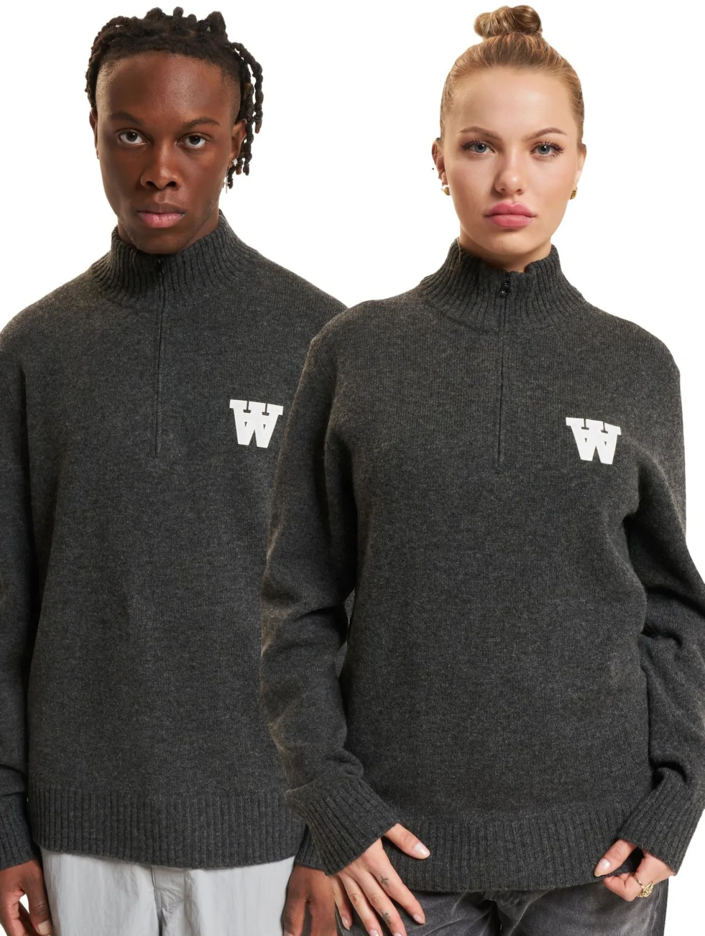 Sweater & Pullover|Pullover & Sweater*Wood Wood Blu AA CS Halfzip Pullover anthrazit