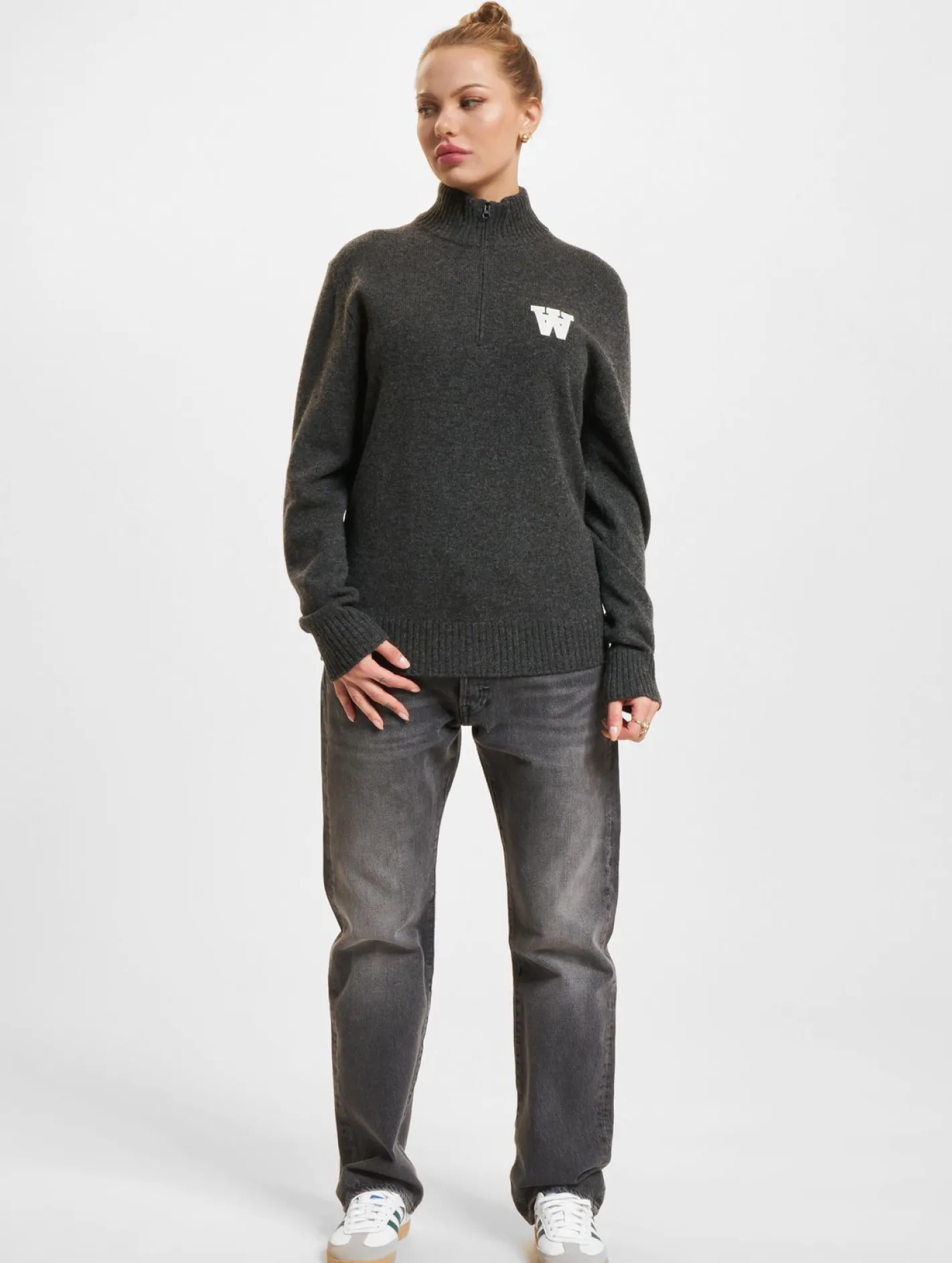 Sweater & Pullover|Pullover & Sweater*Wood Wood Blu AA CS Halfzip Pullover anthrazit