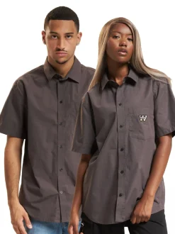 Poloshirts & Blusen|Hemden & Poloshirts*Wood Wood Era USAA Kurzarmhemd Eisen