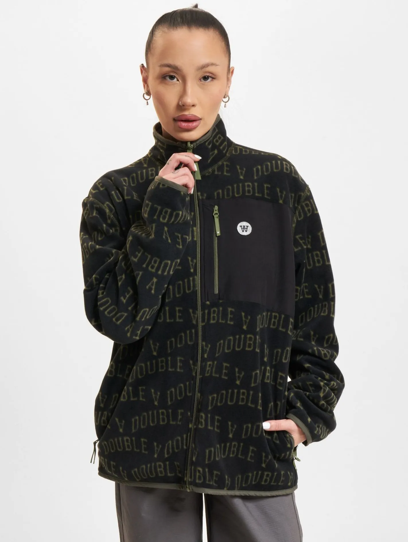 Sweater & Pullover|Pullover & Sweater*Wood Wood Jay Ivy Fleece mit Reißverschluss, schwarz, ivy aop