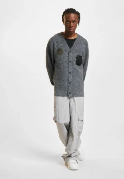 Sweater & Pullover|Pullover & Sweater*Wood Wood Leo Longhair Patch Cardigan Strickjacke charcoal