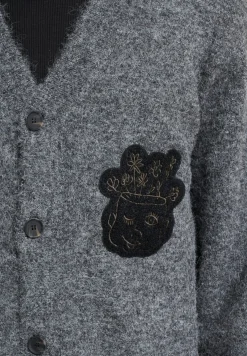 Sweater & Pullover|Pullover & Sweater*Wood Wood Leo Longhair Patch Cardigan Strickjacke charcoal