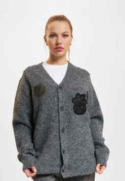 Sweater & Pullover|Pullover & Sweater*Wood Wood Leo Longhair Patch Cardigan Strickjacke charcoal