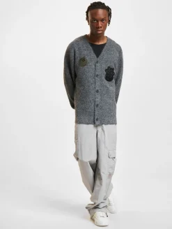 Sweater & Pullover|Pullover & Sweater*Wood Wood Leo Longhair Patch Cardigan Strickjacke charcoal