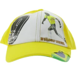 Caps & Mützen*SCRIMMAGE WORLDCUP LEGENDS Unisex Baseball-Cap im Brasilien-Design Baumwoll-Cap mit Fußballspieler-Print Curved-Brim-Cap mit No.9-Print Damaged-Look TC123027WCL Gelb/Bunt