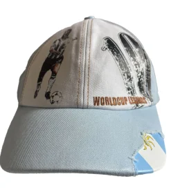 Caps & Mützen*SCRIMMAGE WORLDCUP LEGENDS Unisex Baseball-Cap im Argentinien-Design Baumwoll-Cap mit Diego Maradona-Print Curved-Brim-Cap Damaged-Look TC123029WCL Blau/Weiß