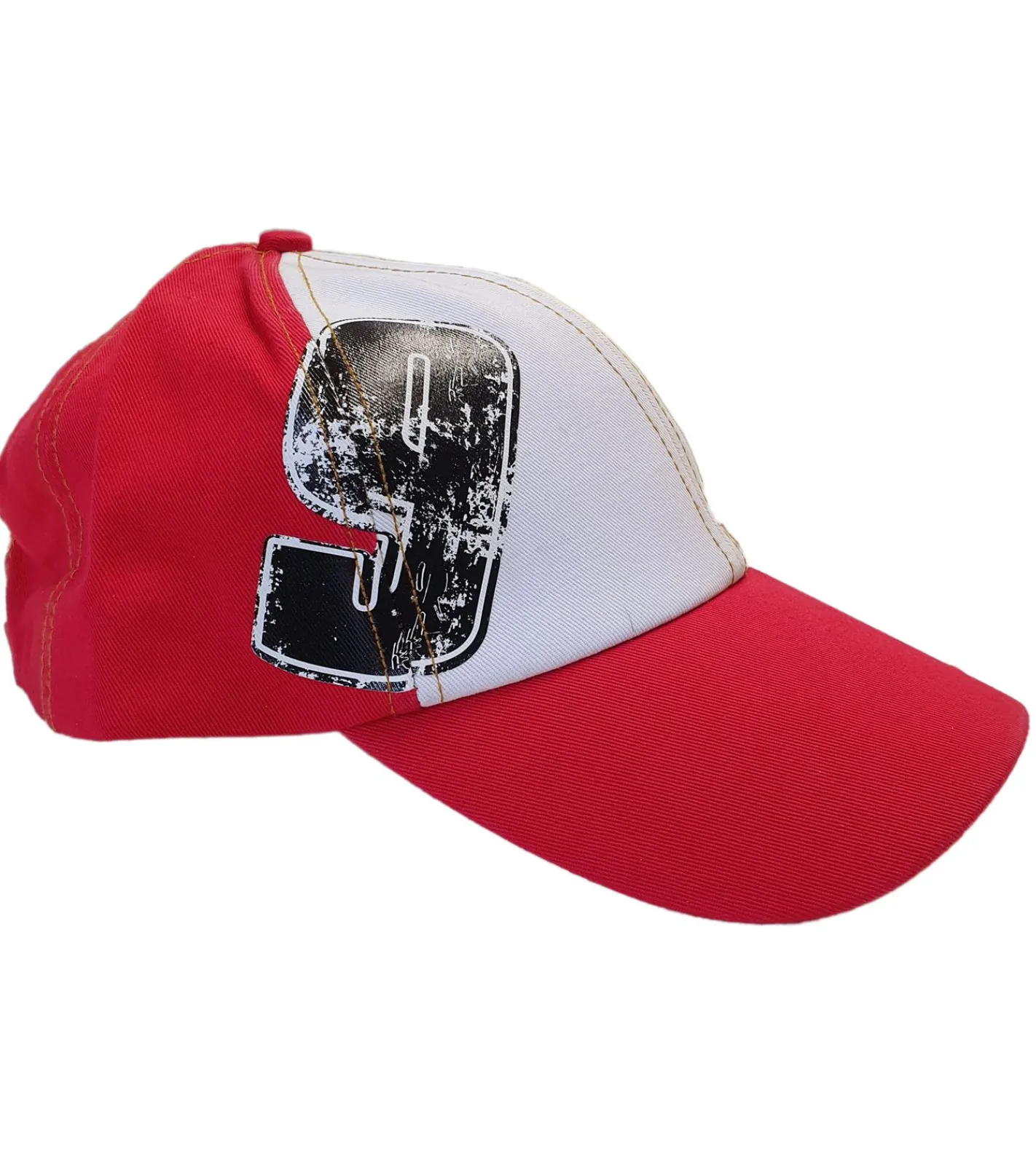 Caps & Mützen*SCRIMMAGE WORLDCUP LEGENDS Unisex Baseball-Cap im Spanien-Design Baumwoll-Cap mit Fußballspieler-Print Curved-Brim-Cap mit No.9-Print Damaged-Look TC110825RJA Rot/Bunt