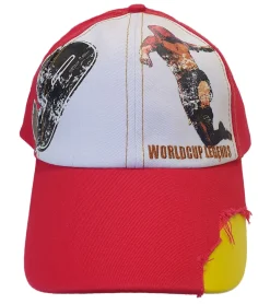 Caps & Mützen*SCRIMMAGE WORLDCUP LEGENDS Unisex Baseball-Cap im Spanien-Design Baumwoll-Cap mit Fußballspieler-Print Curved-Brim-Cap mit No.9-Print Damaged-Look TC110825RJA Rot/Bunt