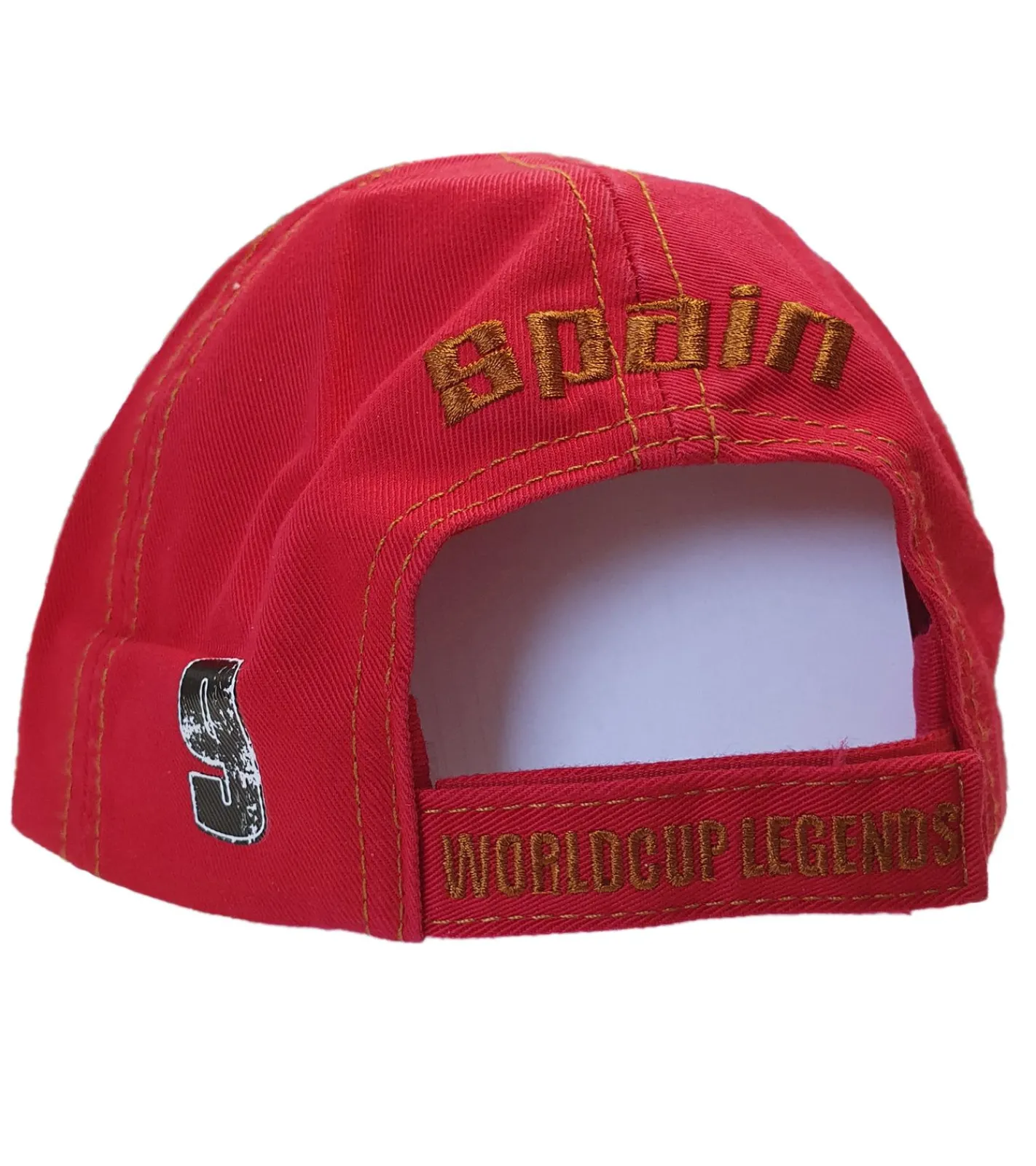 Caps & Mützen*SCRIMMAGE WORLDCUP LEGENDS Unisex Baseball-Cap im Spanien-Design Baumwoll-Cap mit Fußballspieler-Print Curved-Brim-Cap mit No.9-Print Damaged-Look TC110825RJA Rot/Bunt