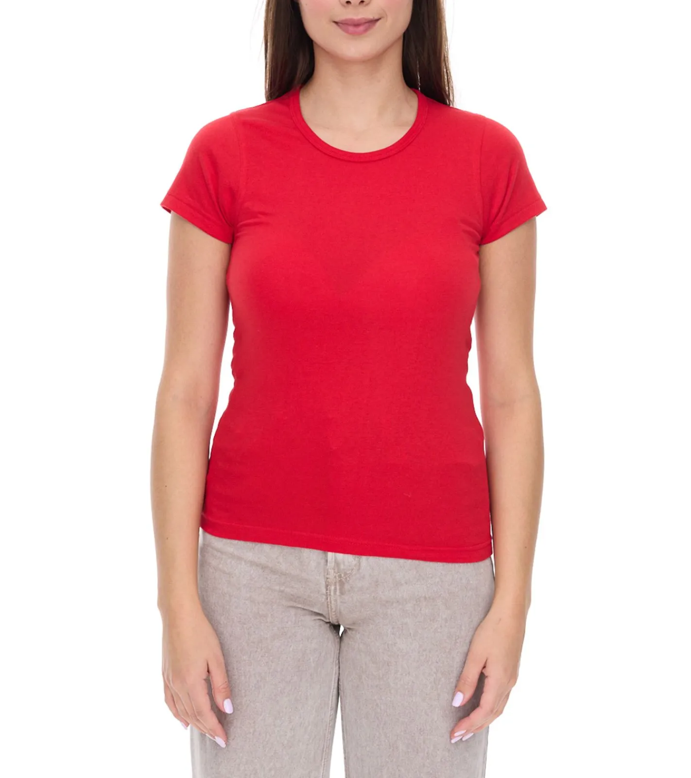 Tops & T-Shirts*WORXWEAR Damen T-Shirt modisches Rundhals-Shirt mit 180gsm Kurzarm-Shirt Rot