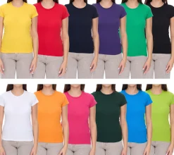 Tops & T-Shirts*WORXWEAR Damen T-Shirt modisches Rundhals-Shirt mit 180gsm Kurzarm-Shirt in Blau, Schwarz, Weiß, Gelb, Orange, Grün, Violett, Pink, Rot
