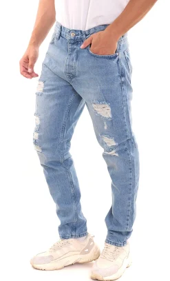 Jeans & Hosen*2Y Premium Herren Jeans stylische Denim-Hose im Used-Look B6934BLU Blau