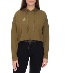 Sweater & Pullover*YOU DO YOU Damen Cropped-Hoodie mit Kapuze Alltags-Pullover Yoga-Mode 905081 Khaki