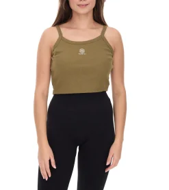 Tops & T-Shirts*YOU DO YOU Damen Crop-Top geripptes Fitness-Top Baumwoll-Shirt Tanktop Yoga-Mode 905101 Khaki