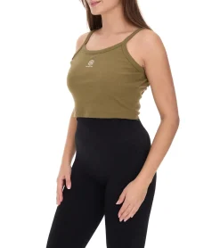 Tops & T-Shirts*YOU DO YOU Damen Crop-Top geripptes Fitness-Top Baumwoll-Shirt Tanktop Yoga-Mode 905101 Khaki