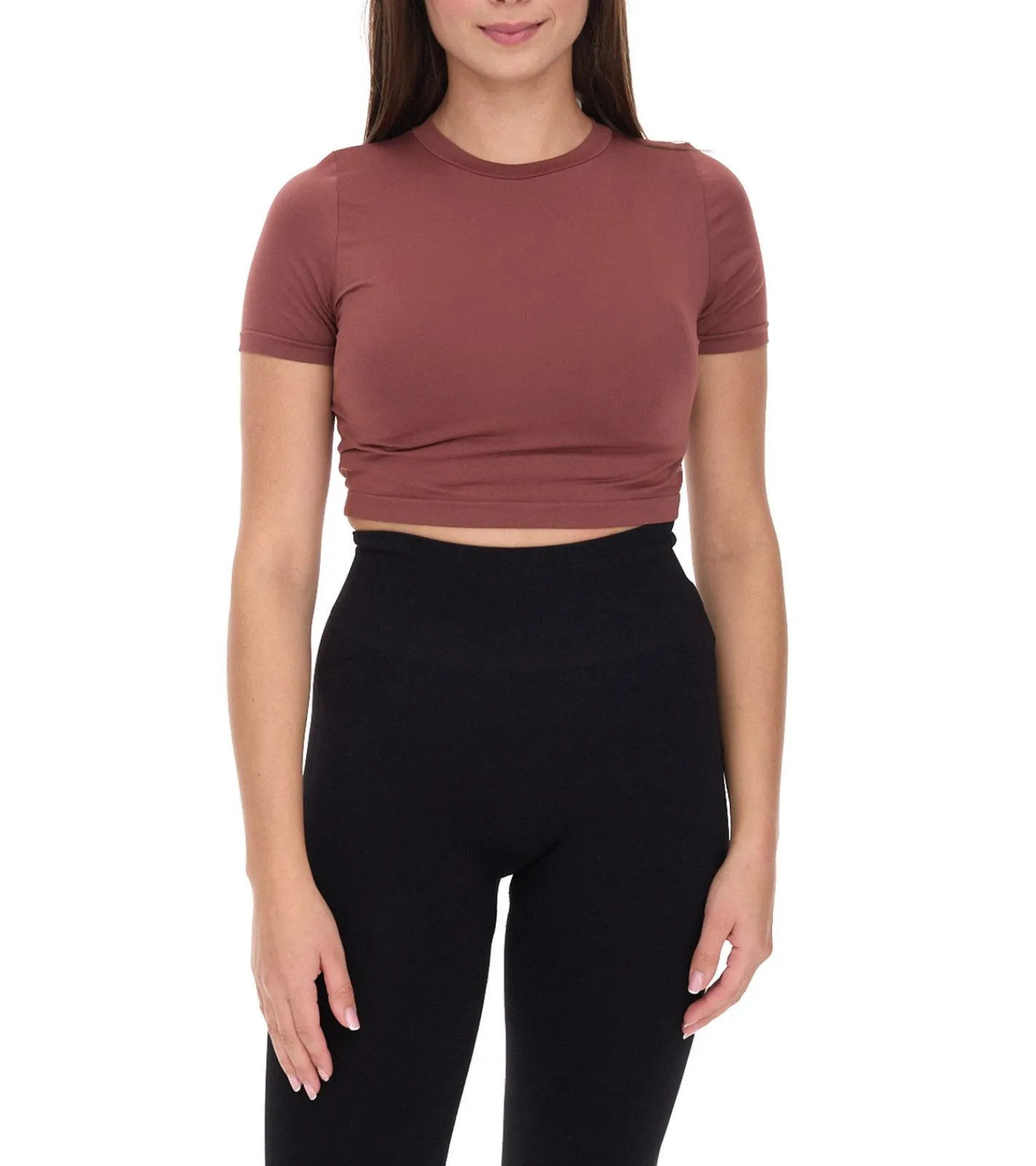 Tops & T-Shirts*YOU DO YOU Damen T-Shirt im Cropped-Style Fitness-Top Kurzarm-Shirt Yoga-Mode 905041 Mahagoni-Braun