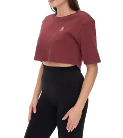 Tops & T-Shirts*YOU DO YOU Damen T-Shirt im Cropped-Style Fitness-Top mit Rücken-Cut Out Baumwoll-Shirt Yoga-Mode 905051 Mahagoni-Braun
