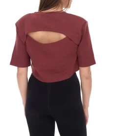 Tops & T-Shirts*YOU DO YOU Damen T-Shirt im Cropped-Style Fitness-Top mit Rücken-Cut Out Baumwoll-Shirt Yoga-Mode 905051 Mahagoni-Braun