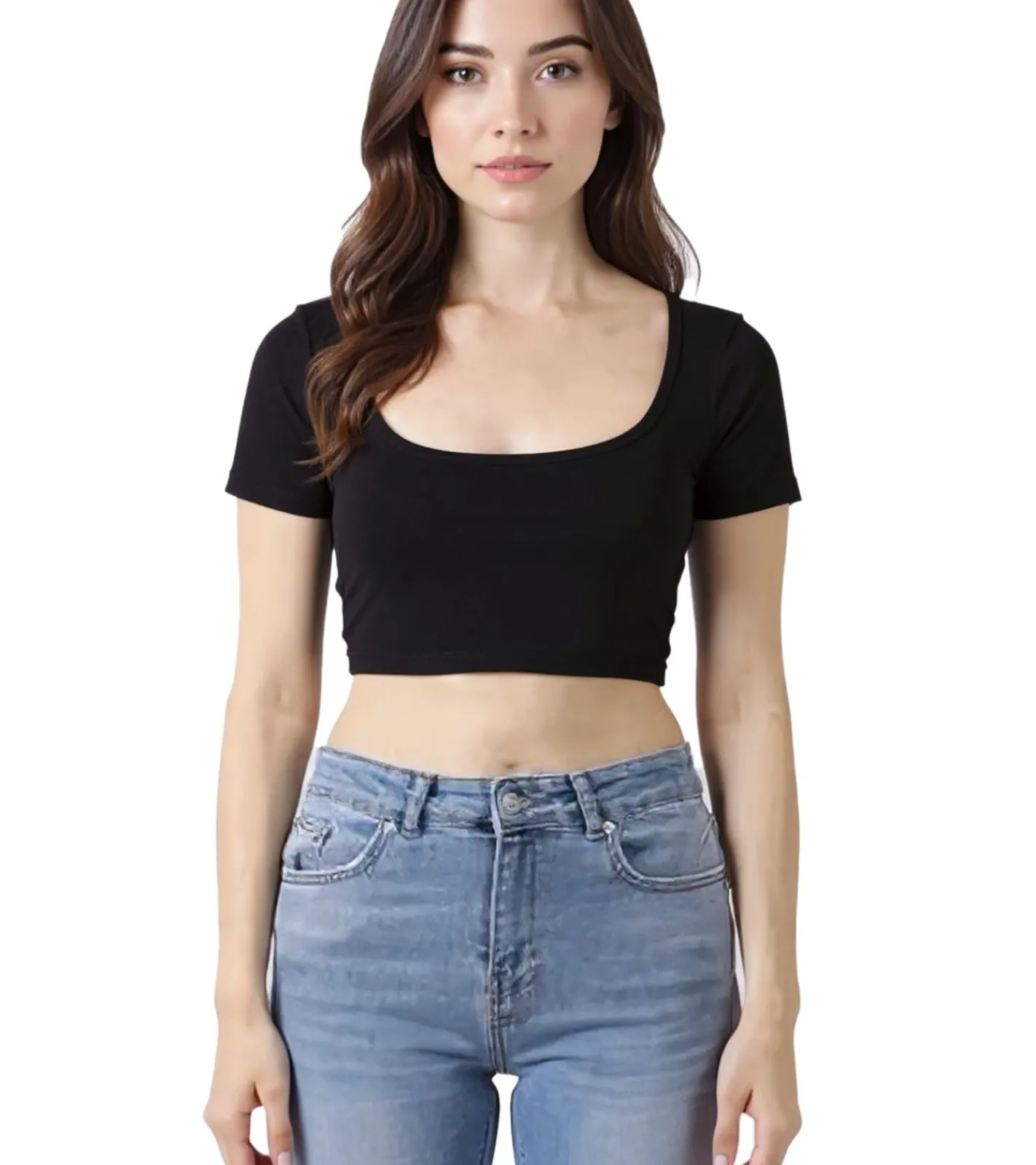 Tops & T-Shirts*ZEGY Damen Crop-Top geripptes Baumwoll-Shirt schlichtes T-Shirt 1084 Schwarz