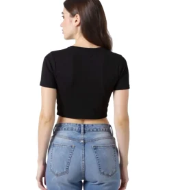 Tops & T-Shirts*ZEGY Damen Crop-Top geripptes Baumwoll-Shirt schlichtes T-Shirt 1084 Schwarz