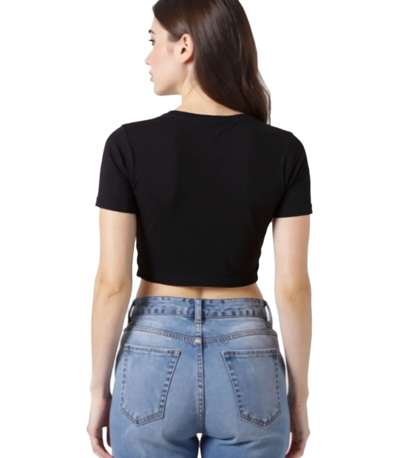 Tops & T-Shirts*ZEGY Damen Crop-Top geripptes Baumwoll-Shirt schlichtes T-Shirt 1084 Schwarz