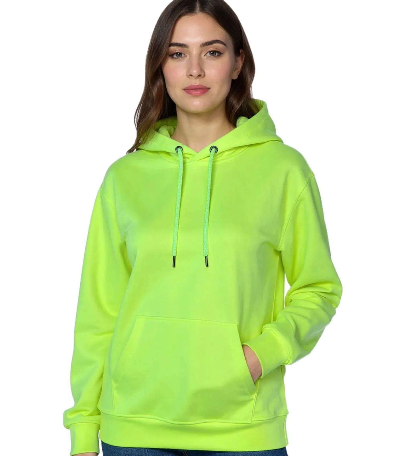 Sweater & Pullover*ZEGY Damen Hoodie schlichter Kapuzen-Pullover mit Kängurutasche Sweater 1080 Neon-Gelb
