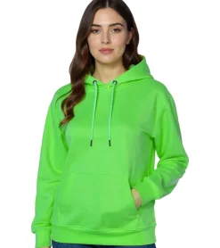 Sweater & Pullover*ZEGY Damen Hoodie schlichter Kapuzen-Pullover mit Kängurutasche Sweater 1080 Neon-Grün