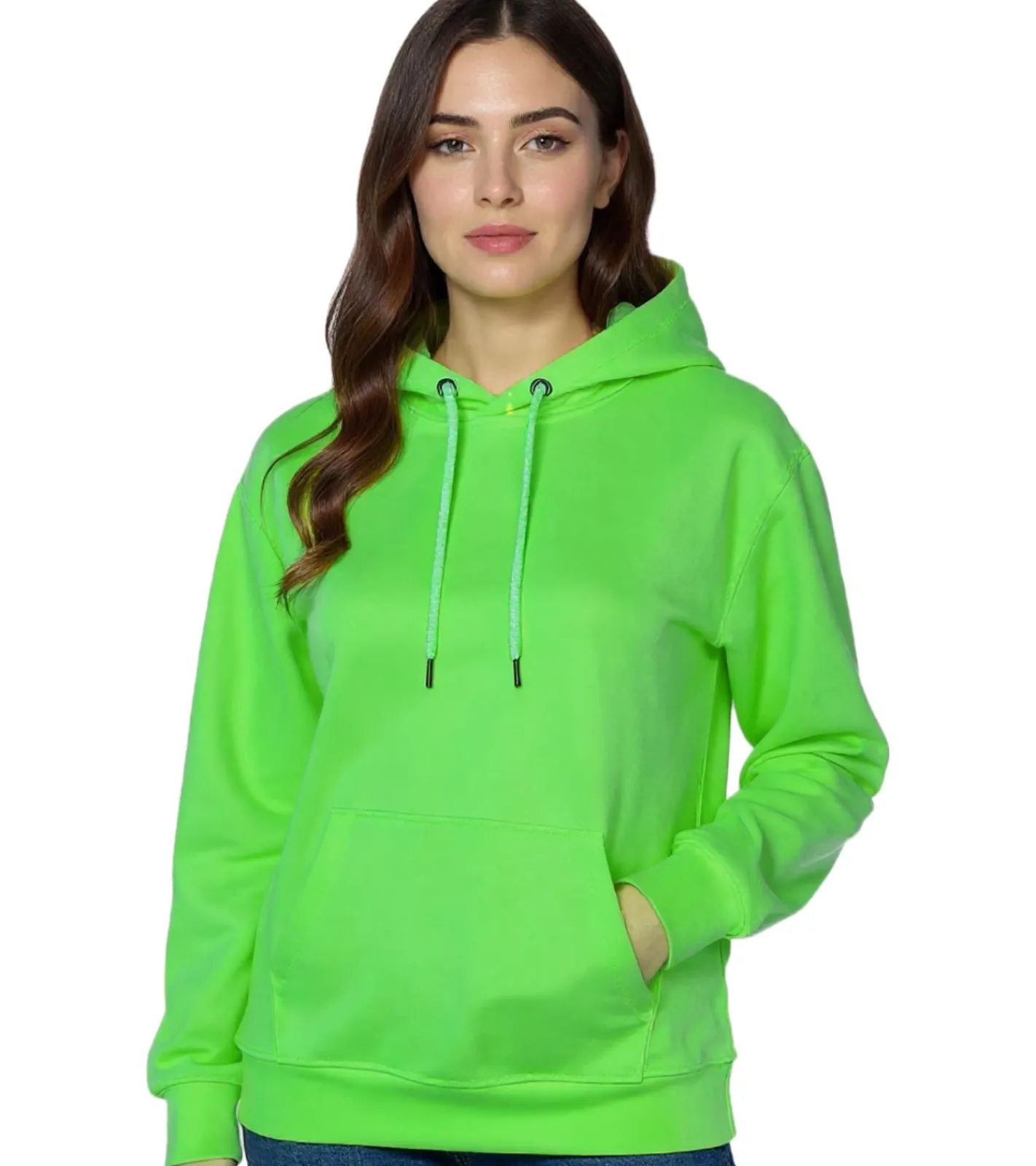 Sweater & Pullover*ZEGY Damen Hoodie schlichter Kapuzen-Pullover mit Kängurutasche Sweater 1080 Neon-Grün