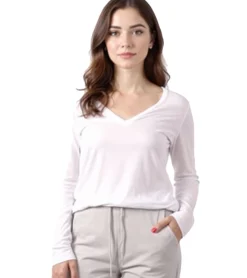 Sweater & Pullover*ZEGY Damen Pullover dünner Longsleeve mit V-Ausschnitt Sommer-Shirt 1078 Weiß