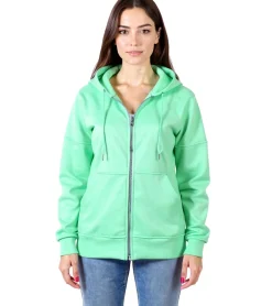 Mäntel & Jacken|Sweater & Pullover*ZEGY Damen Sweat-Jacke mit Kapuze Baumwoll-Sweater Zip Hoodie 1083 Mint-Grün