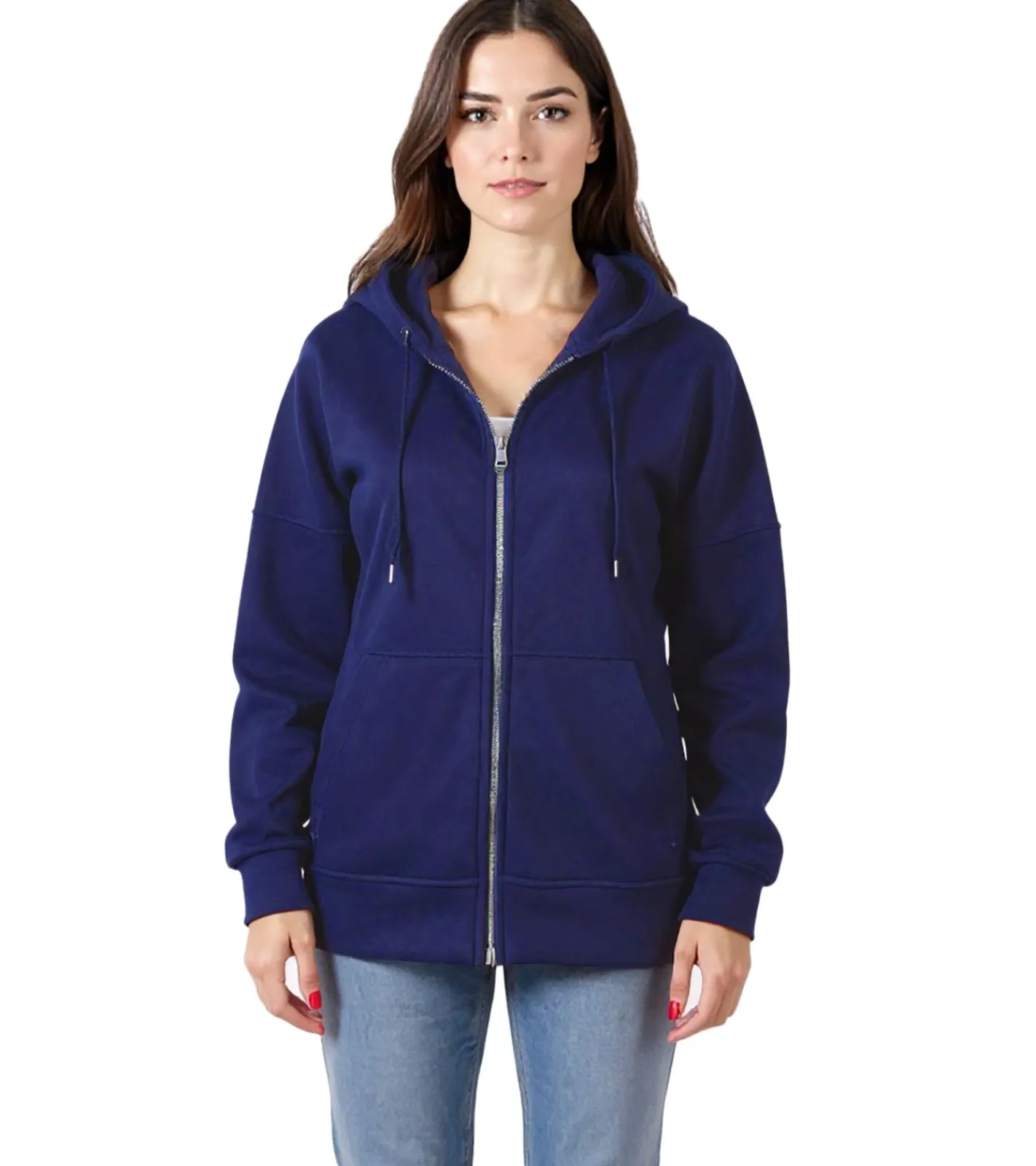 Mäntel & Jacken|Sweater & Pullover*ZEGY Damen Sweat-Jacke mit Kapuze Baumwoll-Sweater Zip Hoodie 1083 Navy