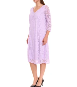 Kleider*Zizzi Ebonnie Kleid Damen Mini-Kleid mit Spitzenbesatz Cocktail-Kleid 12081700 Lila