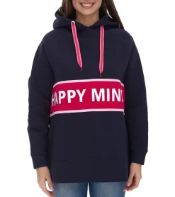 Sweater & Pullover*ZWILLINGSHERZ Beate Hoodie Damen Kapuzen-Pullover mit umlaufendem HAPPY MIND Schriftzug Baumwoll-Sweater 31069-1008-2 Dunkelblau