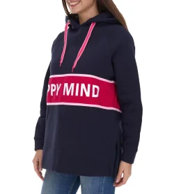 Sweater & Pullover*ZWILLINGSHERZ Beate Hoodie Damen Kapuzen-Pullover mit umlaufendem HAPPY MIND Schriftzug Baumwoll-Sweater 31069-1008-2 Dunkelblau