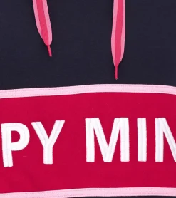 Sweater & Pullover*ZWILLINGSHERZ Beate Hoodie Damen Kapuzen-Pullover mit umlaufendem HAPPY MIND Schriftzug Baumwoll-Sweater 31069-1008-2 Dunkelblau