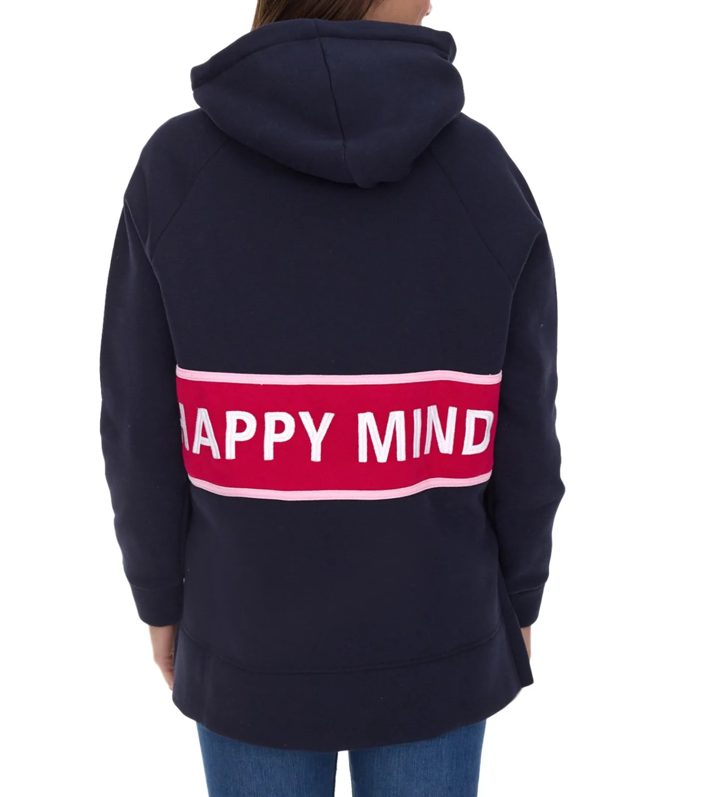 Sweater & Pullover*ZWILLINGSHERZ Beate Hoodie Damen Kapuzen-Pullover mit umlaufendem HAPPY MIND Schriftzug Baumwoll-Sweater 31069-1008-2 Dunkelblau