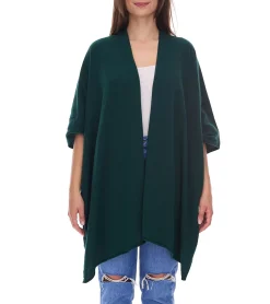 Strickjacken & Cardigans|Sweater & Pullover*ZWILLINGSHERZ Damen Poncho mit Kaschmir hochwertiges Cape Tunika mit Ärmeln 8029P Tannengrün