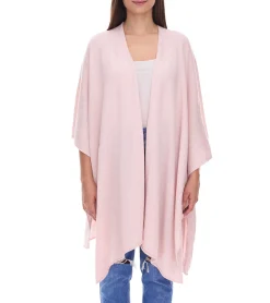 Strickjacken & Cardigans|Sweater & Pullover*ZWILLINGSHERZ Damen Poncho mit Kaschmir hochwertiges Cape Tunika mit Ärmeln 8029POO Rosa