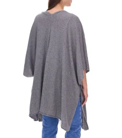 Strickjacken & Cardigans|Sweater & Pullover*ZWILLINGSHERZ Damen Poncho mit Kaschmir hochwertiges Cape Tunika mit Ärmeln 8029P Grau