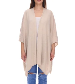 Strickjacken & Cardigans|Sweater & Pullover*ZWILLINGSHERZ Damen Poncho mit Kaschmir hochwertiges Cape Tunika mit Ärmeln 8029P Hellbeige