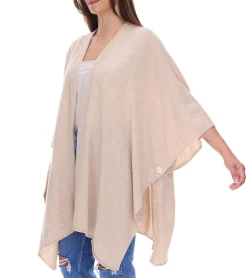 Strickjacken & Cardigans|Sweater & Pullover*ZWILLINGSHERZ Damen Poncho mit Kaschmir hochwertiges Cape Tunika mit Ärmeln 8029P Hellbeige