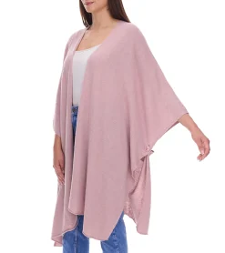 Strickjacken & Cardigans|Sweater & Pullover*ZWILLINGSHERZ Damen Poncho mit Kaschmir hochwertiges Cape Tunika mit Ärmeln 8029P Altrosa
