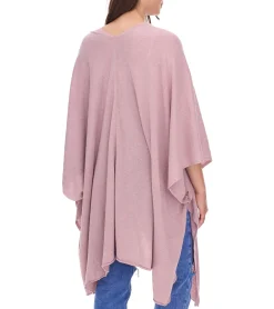 Strickjacken & Cardigans|Sweater & Pullover*ZWILLINGSHERZ Damen Poncho mit Kaschmir hochwertiges Cape Tunika mit Ärmeln 8029P Altrosa