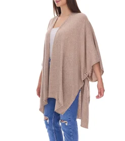 Strickjacken & Cardigans|Sweater & Pullover*ZWILLINGSHERZ Damen Poncho mit Kaschmir hochwertiges Cape Tunika mit Ärmeln 8029P Beige