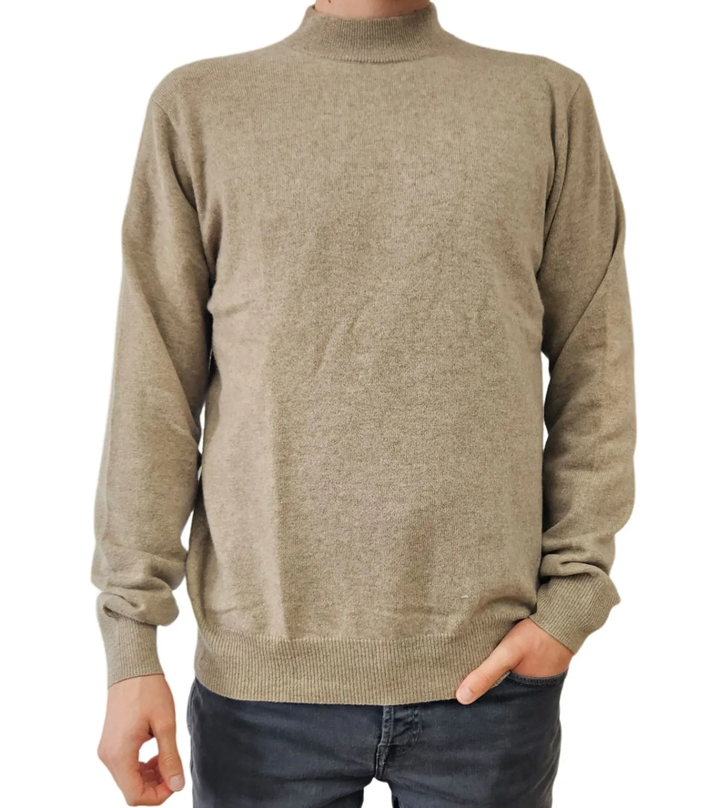 Pullover & Sweater*ZWILLINGSHERZ Herren 100% Kaschmir-Pullover Pullover mit Stehkragen Langarm-Shirt Beige