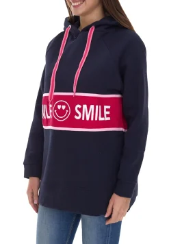 Sweater & Pullover*ZWILLINGSHERZ Hoodie Damen Kapuzen-Pullover mit Statement Print Baumwoll-Sweater Dunkelblau oder Beige Beate